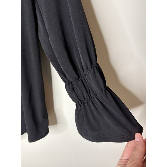 Chicos Size 1 US M Blouse Black Long Sleeve Ruffle Bell Tie Back Detail Shirt - Picture 2 of 9